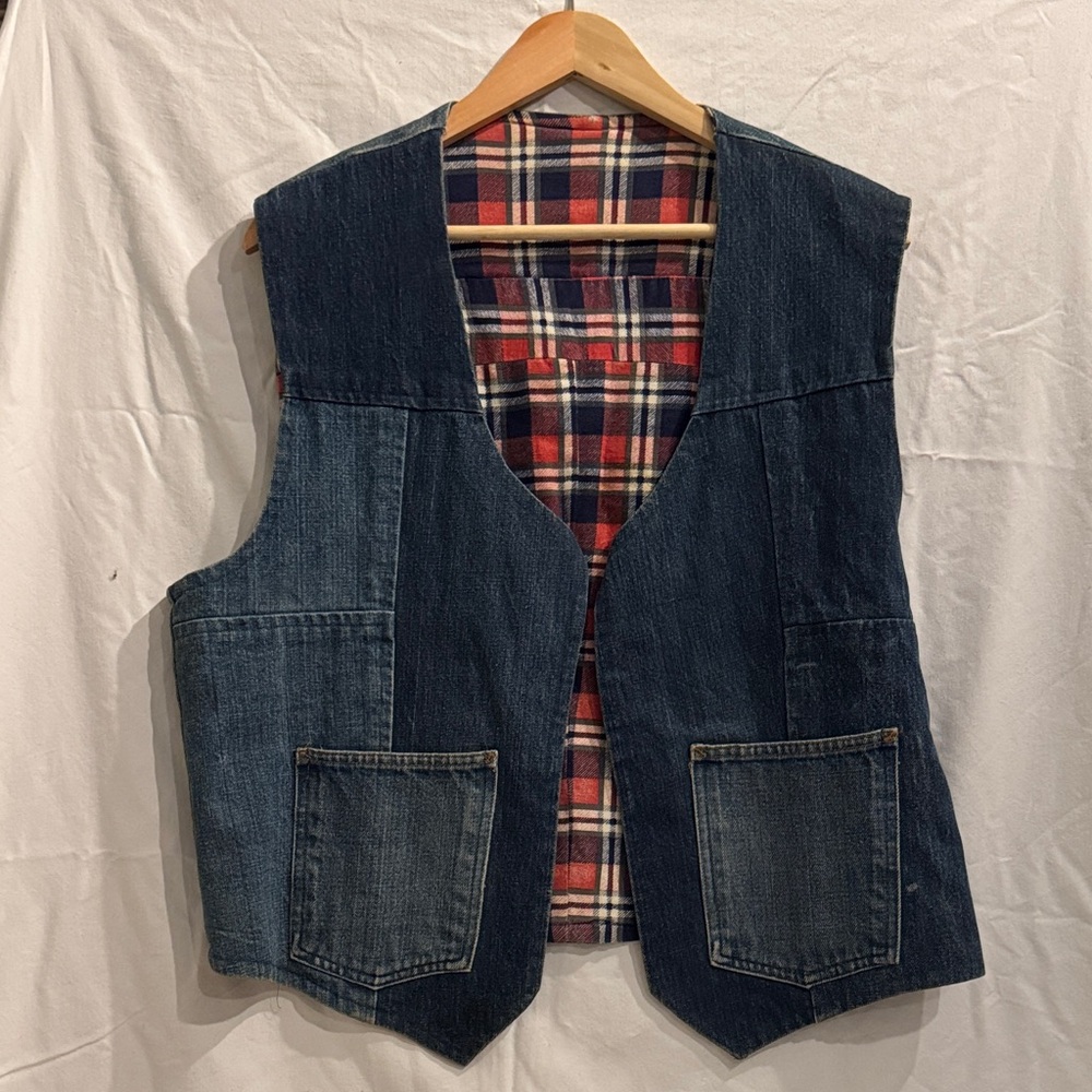 Denim Vest with Plaid Lining